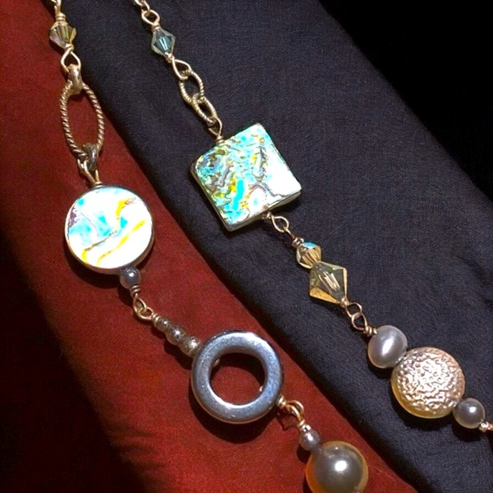 Silpada Sterling Silver Abalone Mother of Pearl Onyx Hematite Pearl Necklace - Picture 5 of 16
